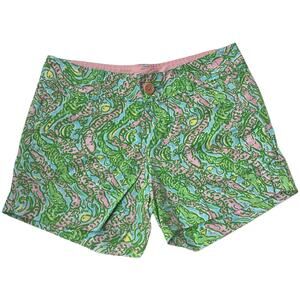 Lilly Pulitzer Callahan Shorts Pink Green Chomp Chomp Print Women 00 Preppy